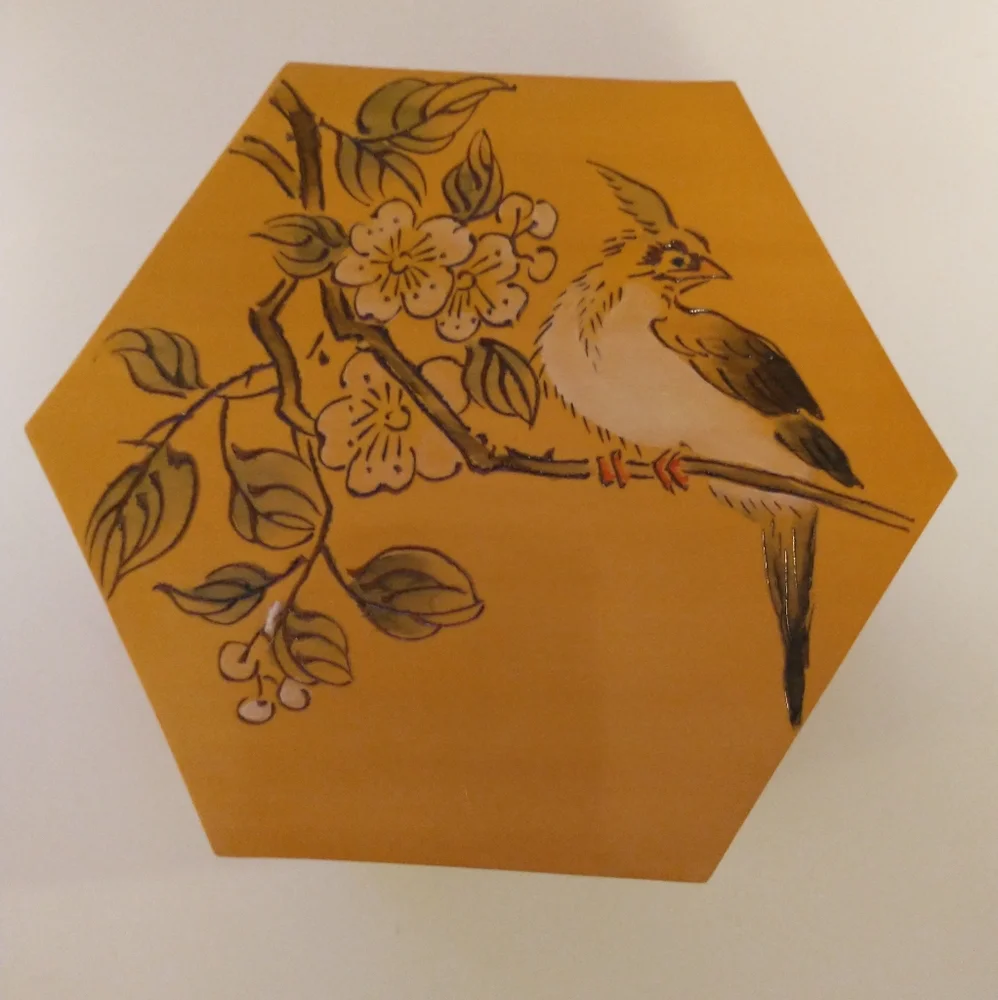 Vintage Chinese bamboo nesting hexagon boxes birds mid-century Asian Set Of 3